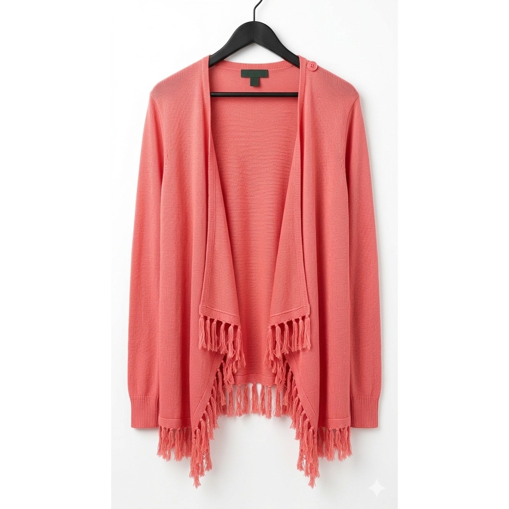 C. Wonder Womens Coral Pink Fringe Open Front Waterfall Cardigan Sweater Size M